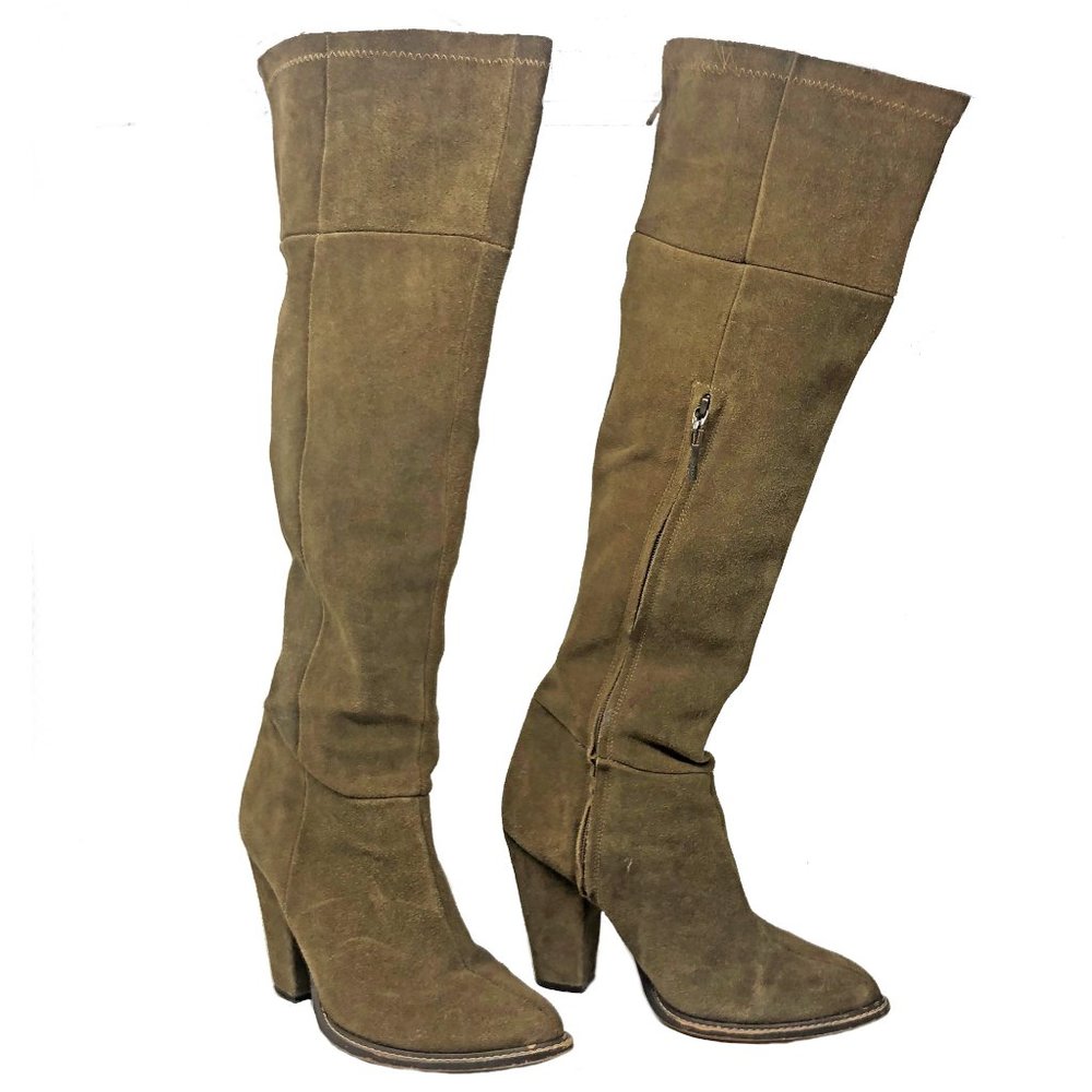 ZARA Camel Brown Knee High Suede Zip Up Boots, Women's Size 9 US